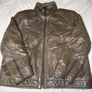 Andrew Marc x Richard Chai Brown Leather Bomber Jacket - Size XXL - Thermore